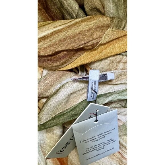 Conditions Apply Sz M Shirt Dress Beige Watercolor Midi Anthropologie Boho - Picture 6 of 8